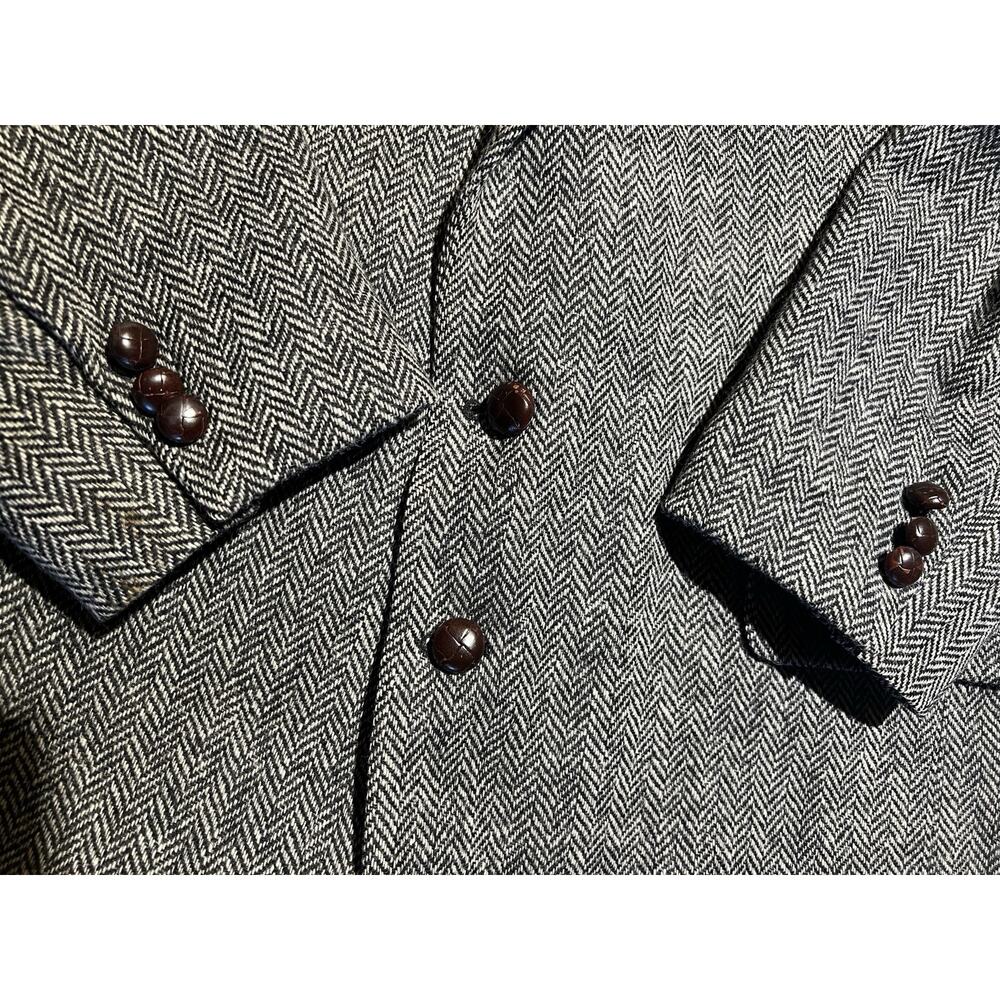 Vintage Tweed Herringbone Robert Stack 42L Gray Wool Sport Coat - Picture 10 of 16